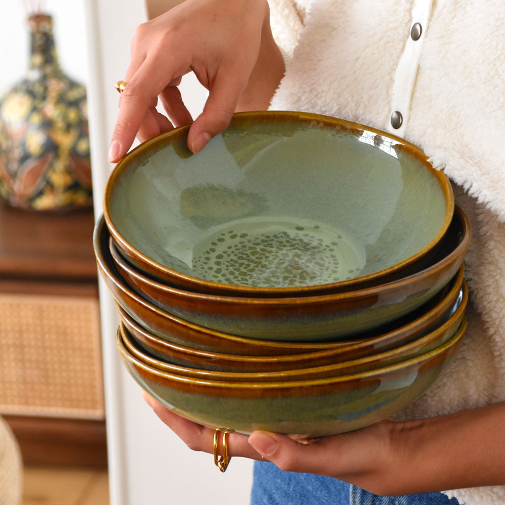 Sur commande - Assiette de table en grès marron et bleu, assiette poterie,  assiette ceramique