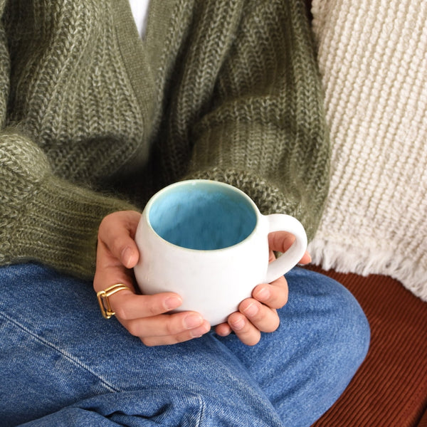 tasse à thé japonaise en céramique ASANOHA beige et bleue tasse à thé japonaise en céramique ASANOHA beige et bleue