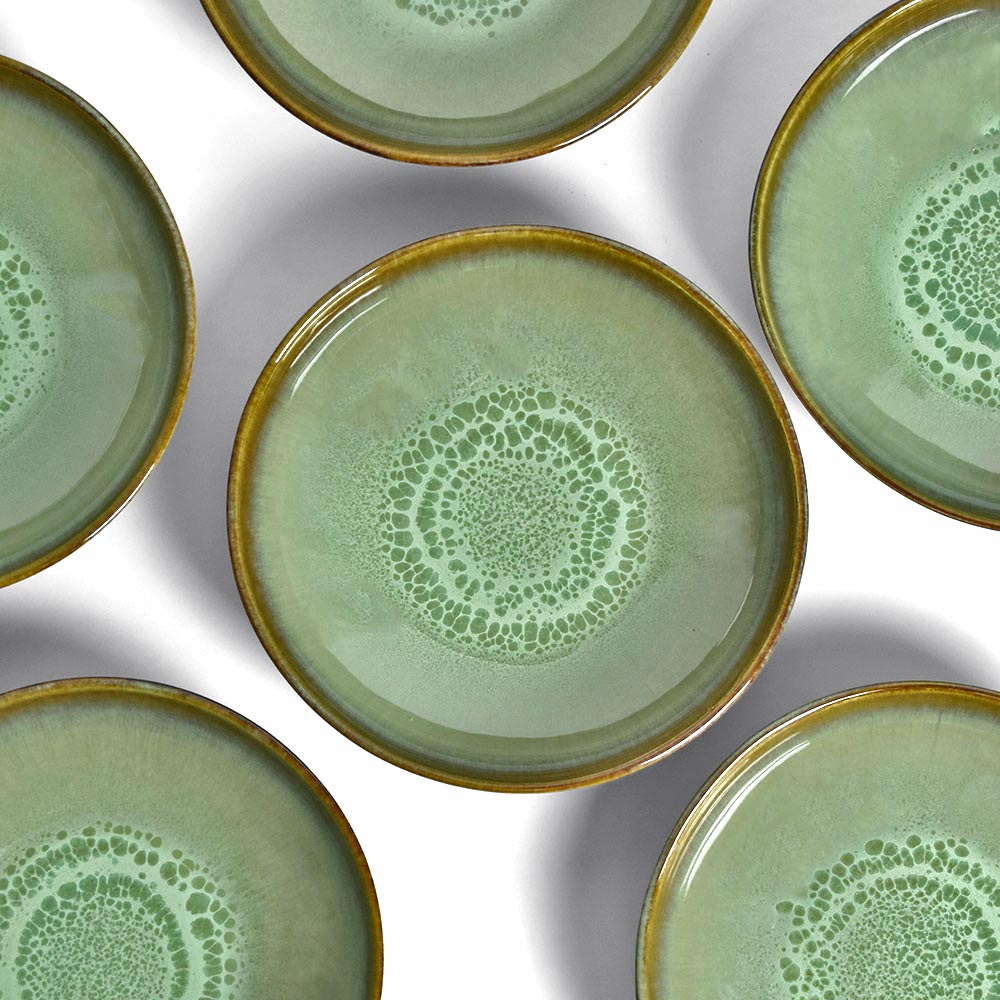 Set D'assiette Et Bol Bouchara Grès - Modèle Héloïse Vert Laurier - Assiette 22cm, Bol 14cm