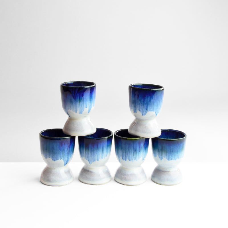 Lot De 4 Coquetiers En Porcelaine Bleue - 5x4,5 Cm - Surface Lisse, Lavable Au Lave-vaisselle - Pour Petit-déjeuner, Camping