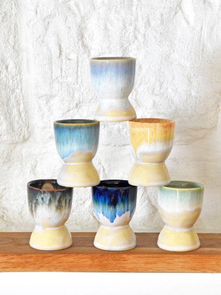 Lot De 4 Coquetiers En Céramique Vert Sauge - Diamètre 5 Cm, Hauteur 7 Cm - Passent Au Lave-vaisselle Et Micro-ondes - Pour Petit-déjeuner, Brunch, Déco