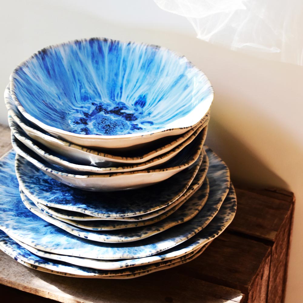 Service De Table Pour 3 Personnes Bleu Clair - Vaisselle Plastique Réutilisable Incassable - 3 Tasses, 3 Assiettes 14cm Et 18cm