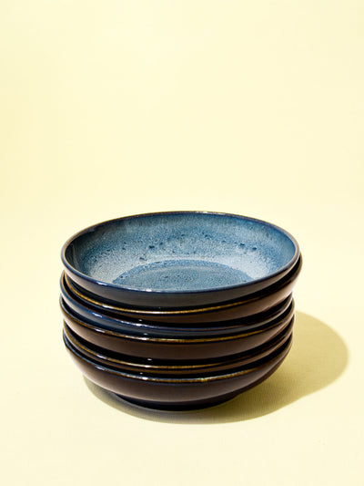 Assiette creuse en céramique émail bleu marin Céladon, set de 6