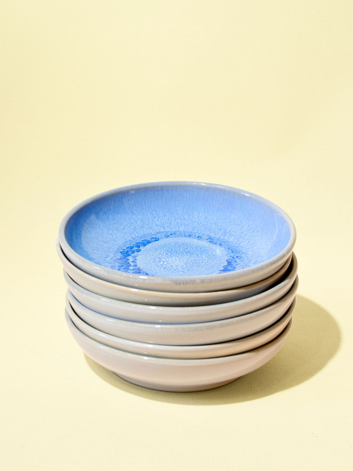 Assiette creuse en céramique émail bleu minéral Céladon, set de 6