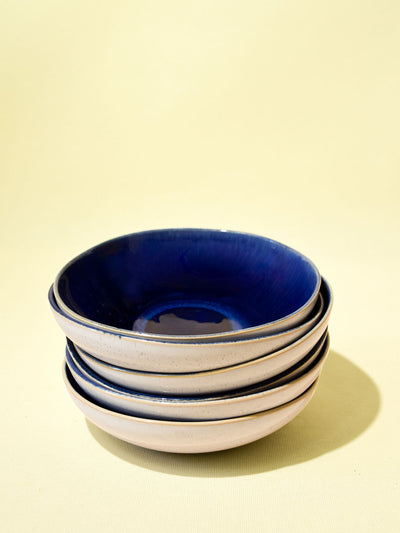 Assiette creuse en céramique émail bleu odyssée Céladon, set de 6