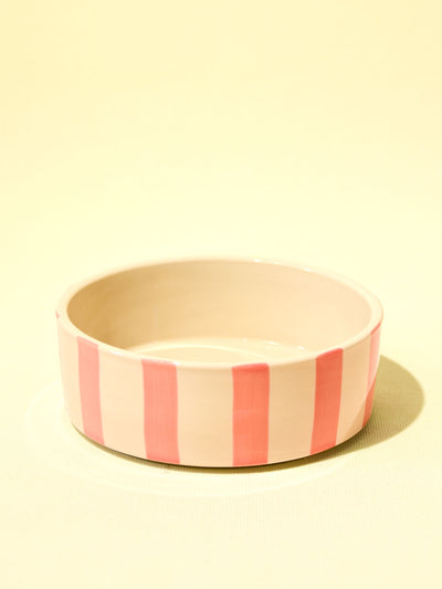 Assiette creuse en céramique motif Linhas rose Céladon, vue de face