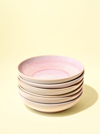 Assiette creuse en céramique émail rose minéral Céladon, set de 6