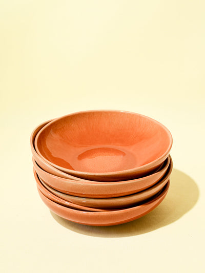 Assiette creuse en céramique émail terracotta sienna Céladon, set de 6