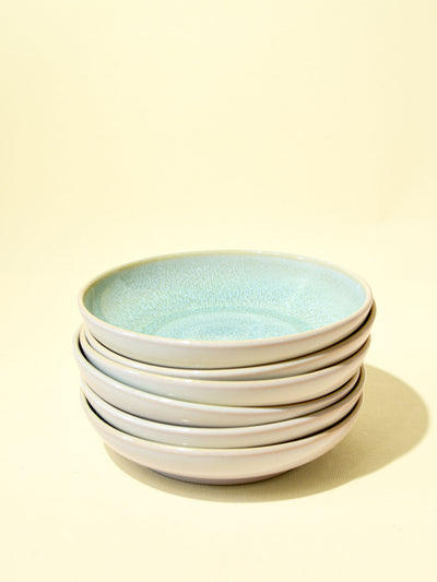 Assiette creuse en céramique émail vert minéral Céladon, set de 6
