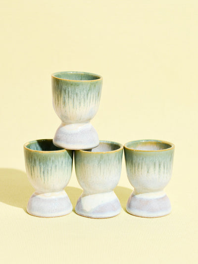 Coquetier en céramique émail vert lumineux Céladon, set de 4