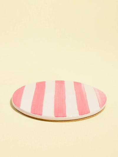 Dessous de plat en céramique motif Linhas rose Céladon, vue de face