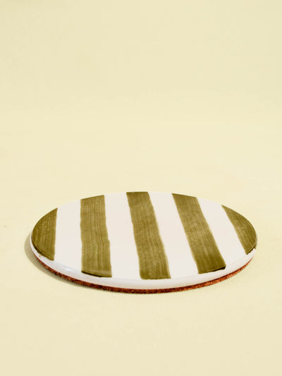 Dessous de plat en céramique motif Linhas vert Céladon, vue de face