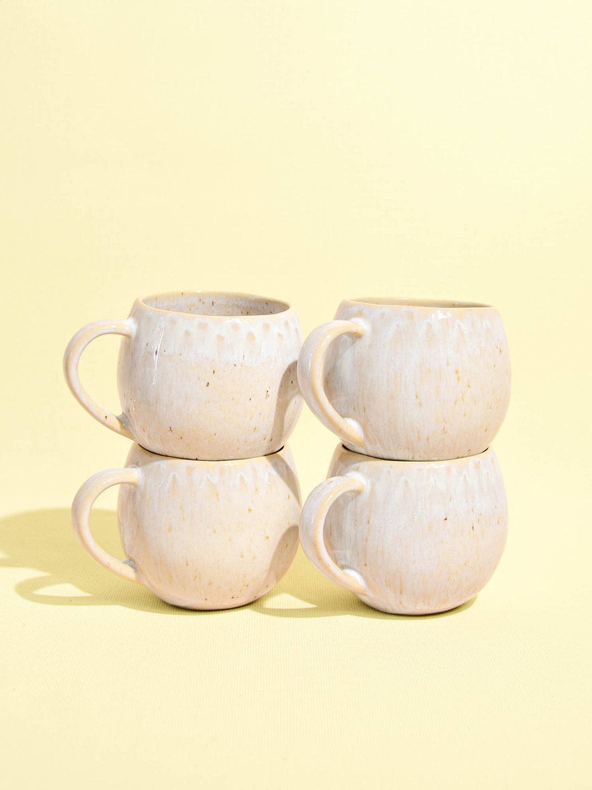 Grand mug en céramique émail blanc audacieux Céladon, set de 4