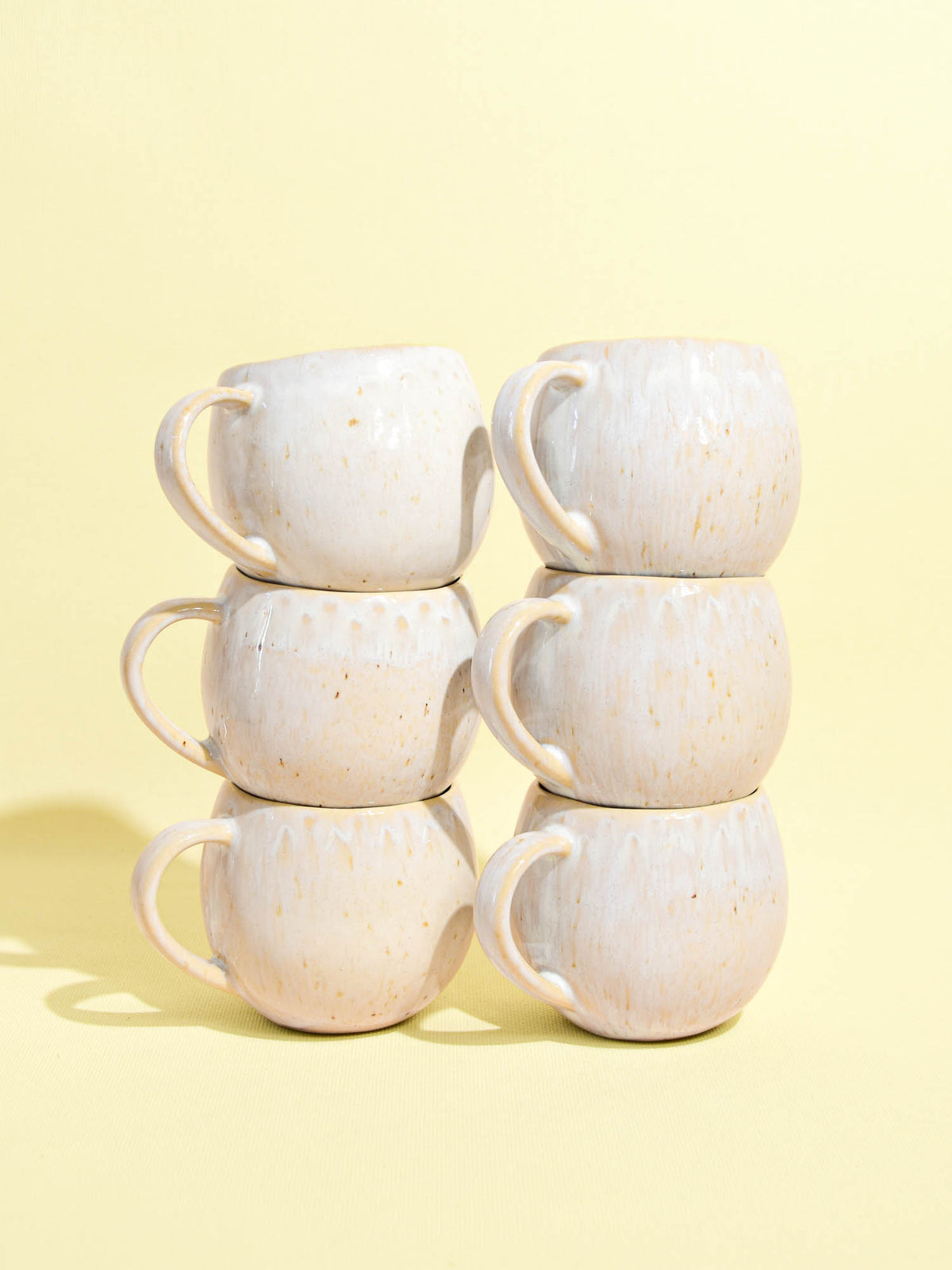 Grand mug en céramique émail blanc audacieux Céladon, set de 6