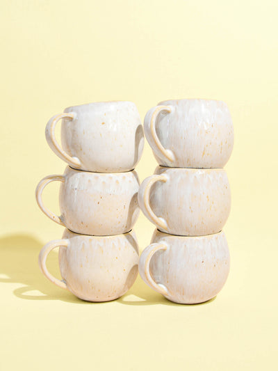 Grand mug en céramique émail blanc audacieux Céladon, set de 6