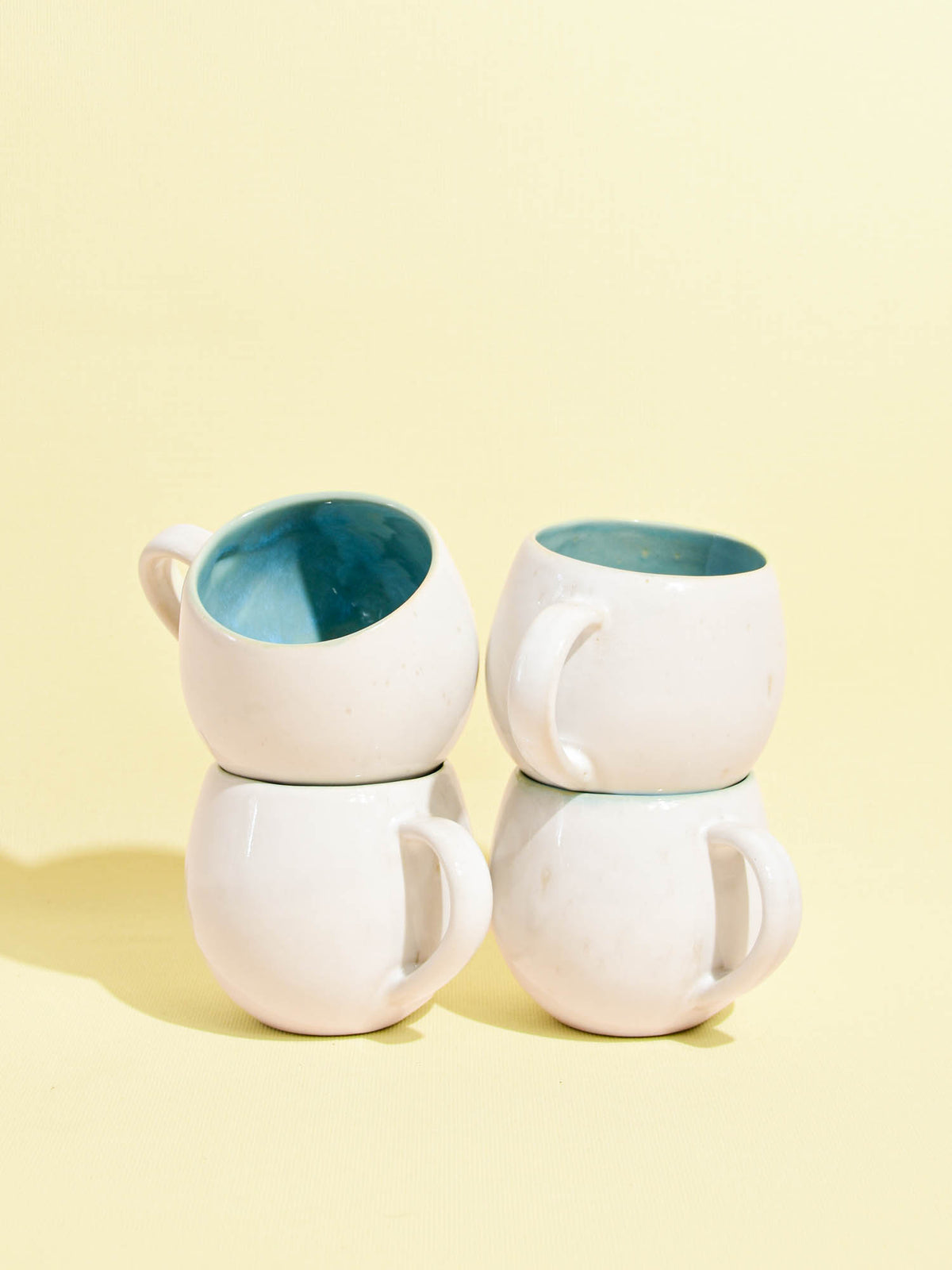 Grand mug en céramique émail bleu água Céladon, set de 4