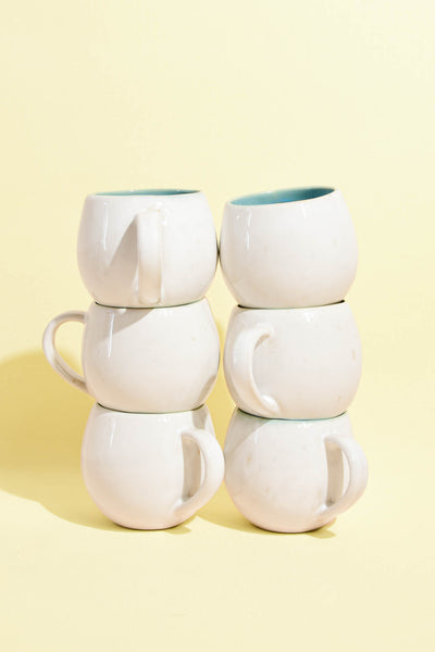 Grand mug en céramique émail bleu água Céladon, set de 6