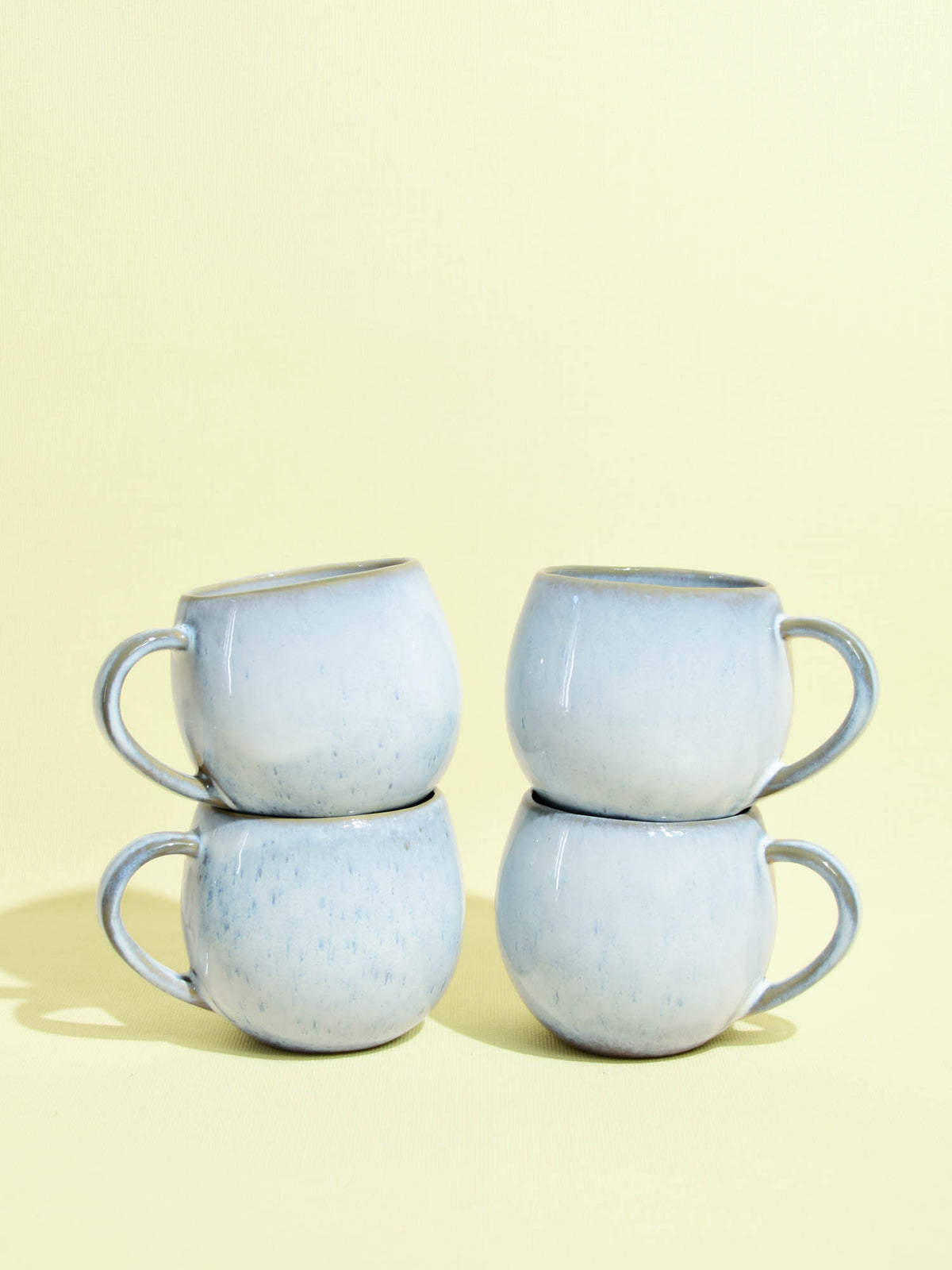 Grand mug en céramique émail bleu ciel Céladon, set de 4