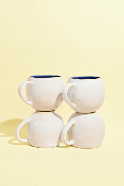 Grand mug en céramique émail bleu odyssée Céladon, set de 4