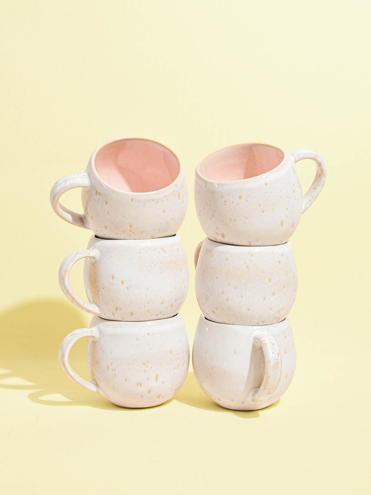 Grand mug en céramique émail rose bohême Céladon, set de 6