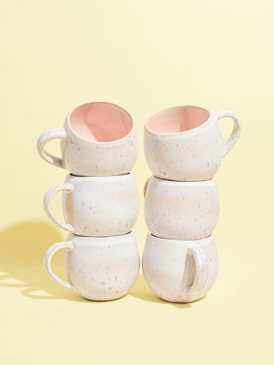 Grand mug en céramique émail rose bohême Céladon, set de 6