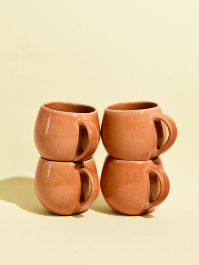 Grand mug en céramique émail terracotta sienna Céladon, set de 4