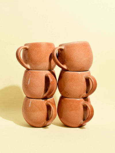 Grand mug en céramique émail terracotta sienna Céladon, set de 6