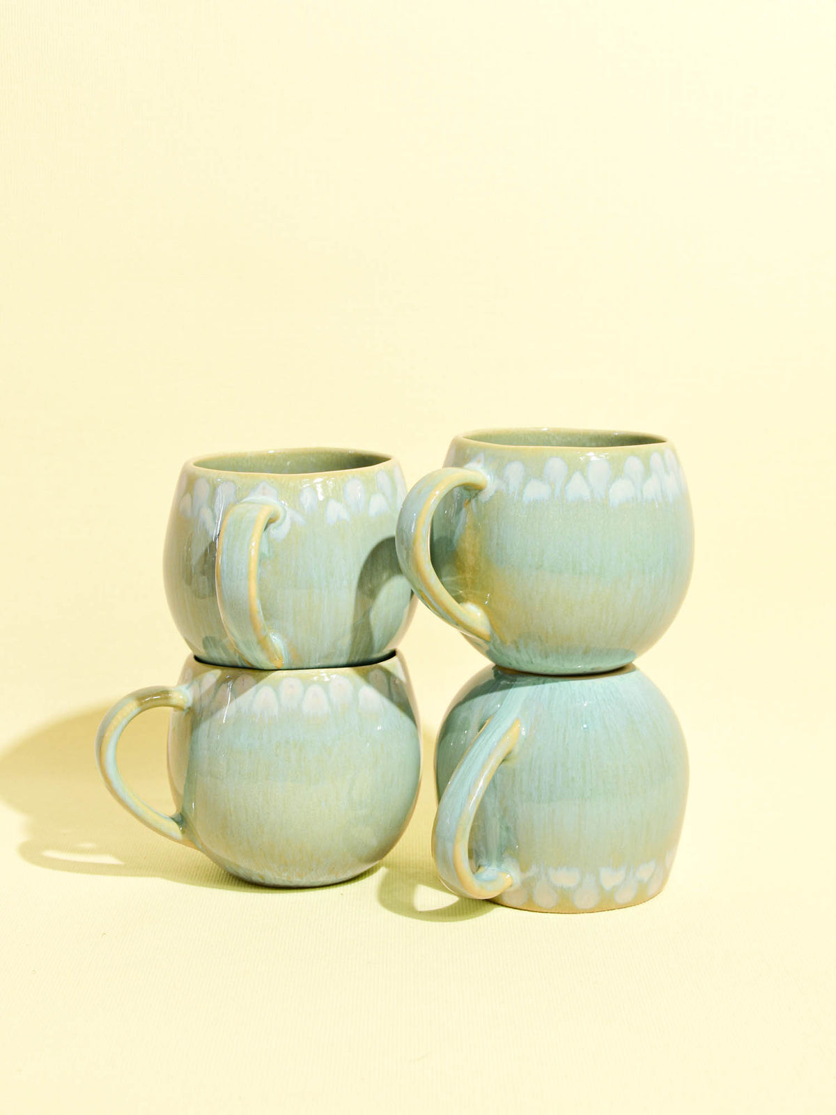 Grand mug en céramique émail vert audacieux Céladon, set de 4