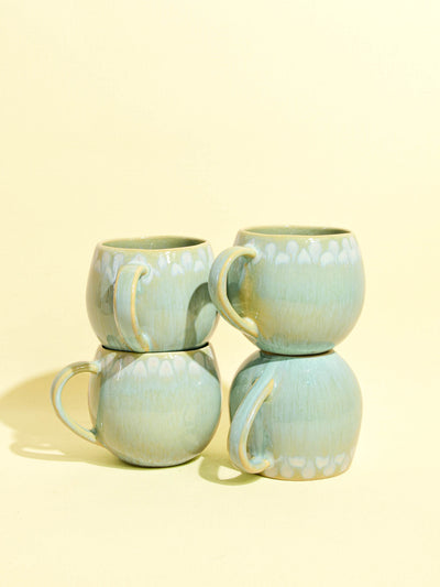 Grand mug en céramique émail vert audacieux Céladon, set de 4