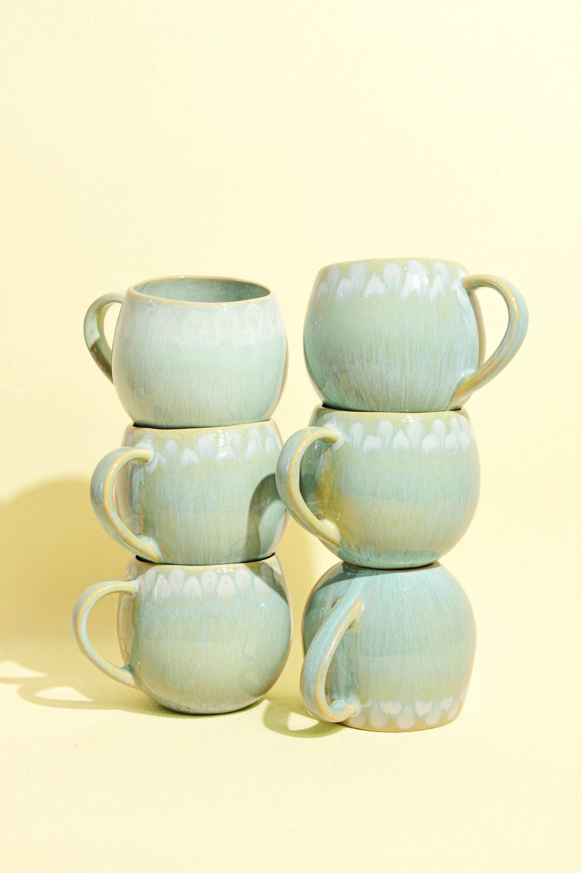 Grand mug en céramique émail vert audacieux Céladon, set de 6