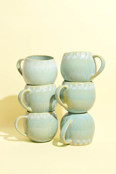 Grand mug en céramique émail vert audacieux Céladon, set de 6