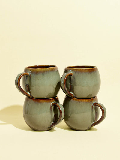 Grand mug en céramique émail vert rivage Céladon, set de 4