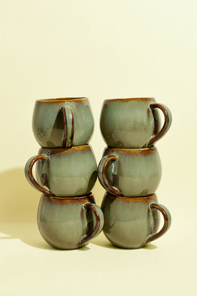 Grand mug en céramique émail vert rivage Céladon, set de 6
