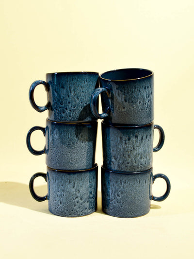 Grand mug droit en céramique émail bleu marin Céladon, set de 6