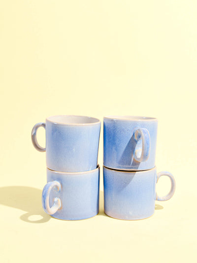 Grand mug droit en céramique émail bleu minéral Céladon, set de 4