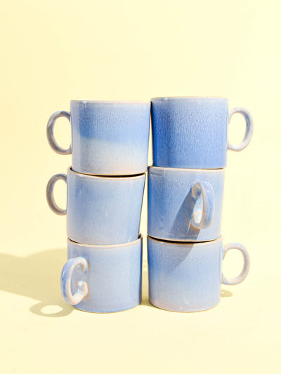 Grand mug droit en céramique émail bleu minéral Céladon, set de 6