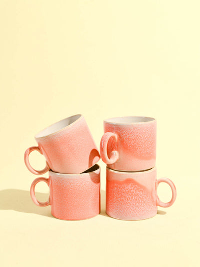 Grand mug droit en céramique émail orange minéral Céladon, set de 4