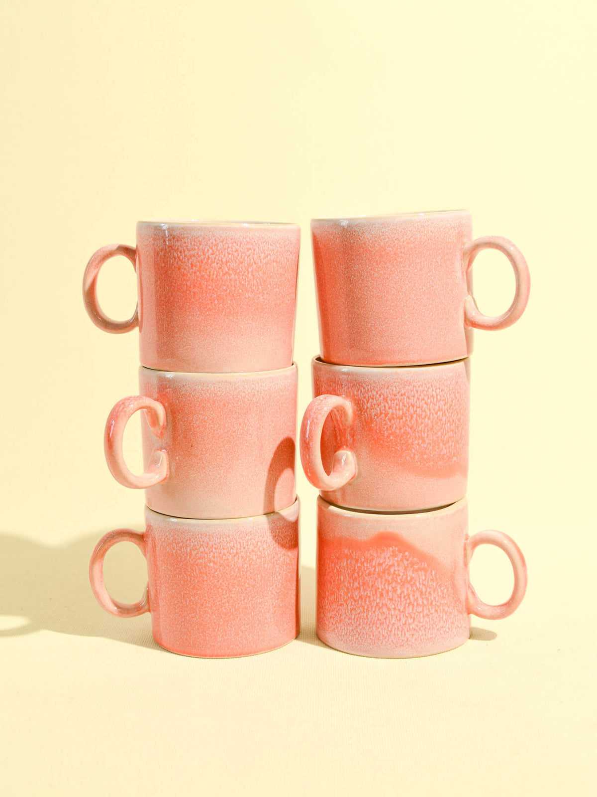 Grand mug droit en céramique émail orange minéral Céladon, set de 6