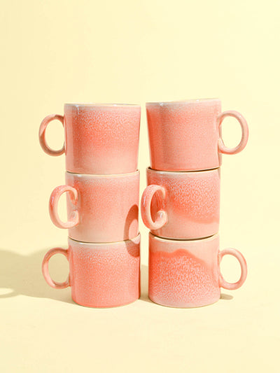 Grand mug droit en céramique émail orange minéral Céladon, set de 6
