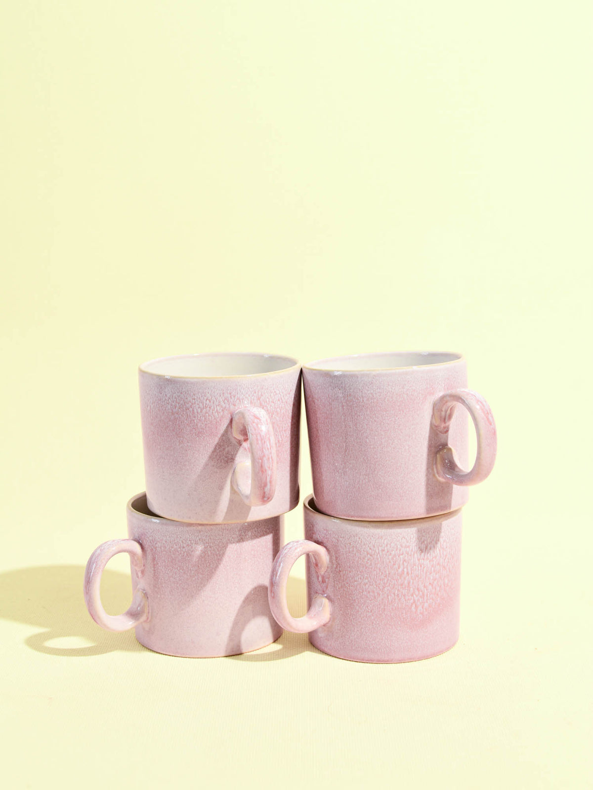 Grand mug droit en céramique émail rose minéral Céladon, set de 4