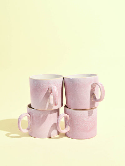 Grand mug droit en céramique émail rose minéral Céladon, set de 4