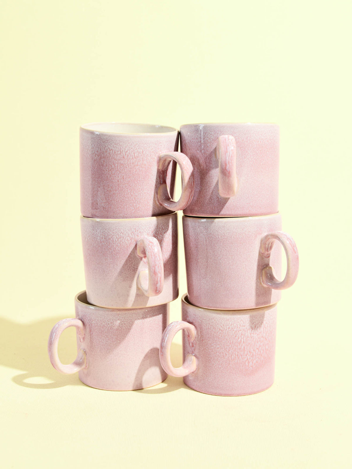 Grand mug droit en céramique émail rose minéral Céladon, set de 6