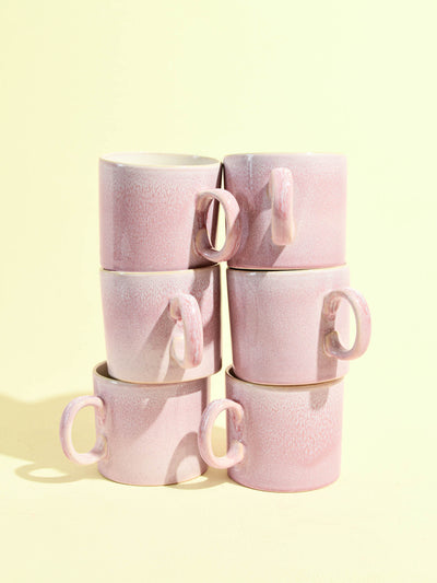 Grand mug droit en céramique émail rose minéral Céladon, set de 6