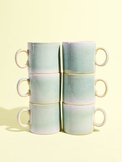 Grand mug droit en céramique émail vert minéral Céladon, set de 6
