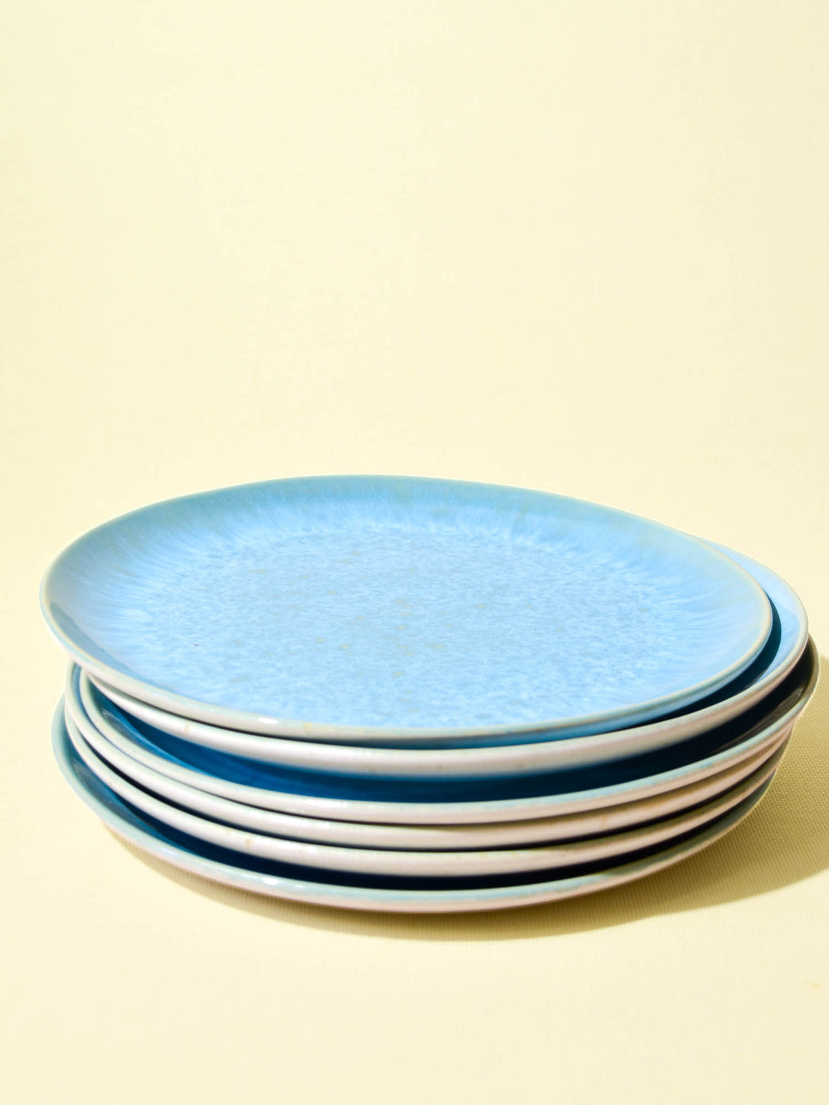 Grande assiette en céramique émail bleu água Céladon, set de 6