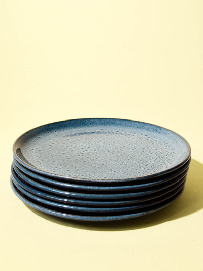 Grande assiette en céramique émail bleu marin Céladon, set de 6