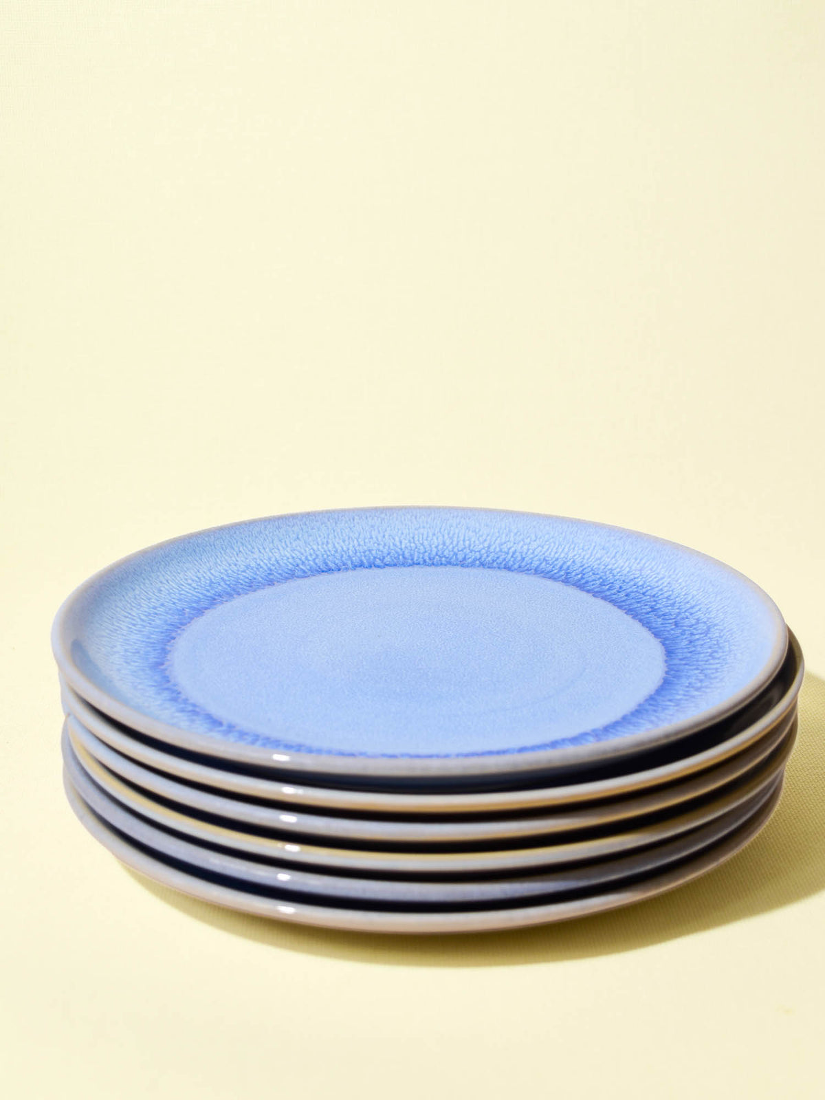 Grande assiette en céramique émail bleu minéral Céladon, set de 6