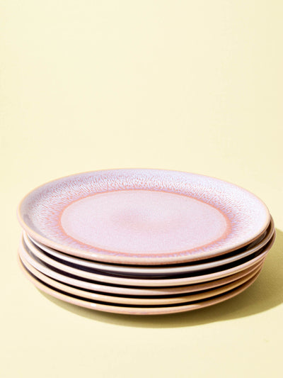 Grande assiette en céramique émail rose minéral Céladon, set de 6