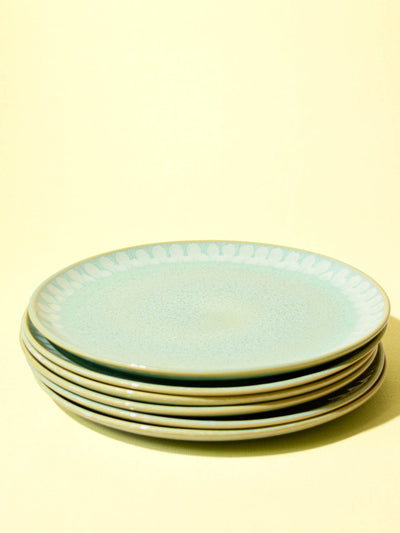 Grande assiette en céramique émail vert audacieux Céladon, set de 6