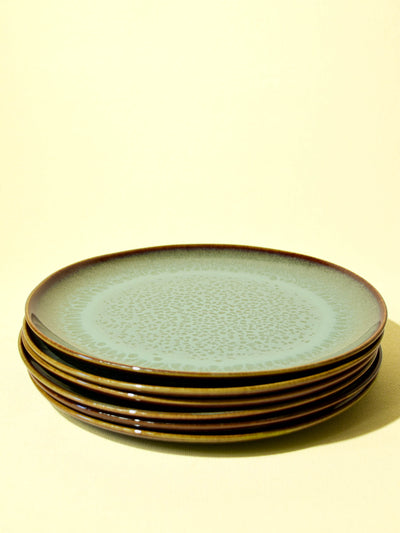 Grande assiette en céramique émail vert rivage Céladon, set de 6